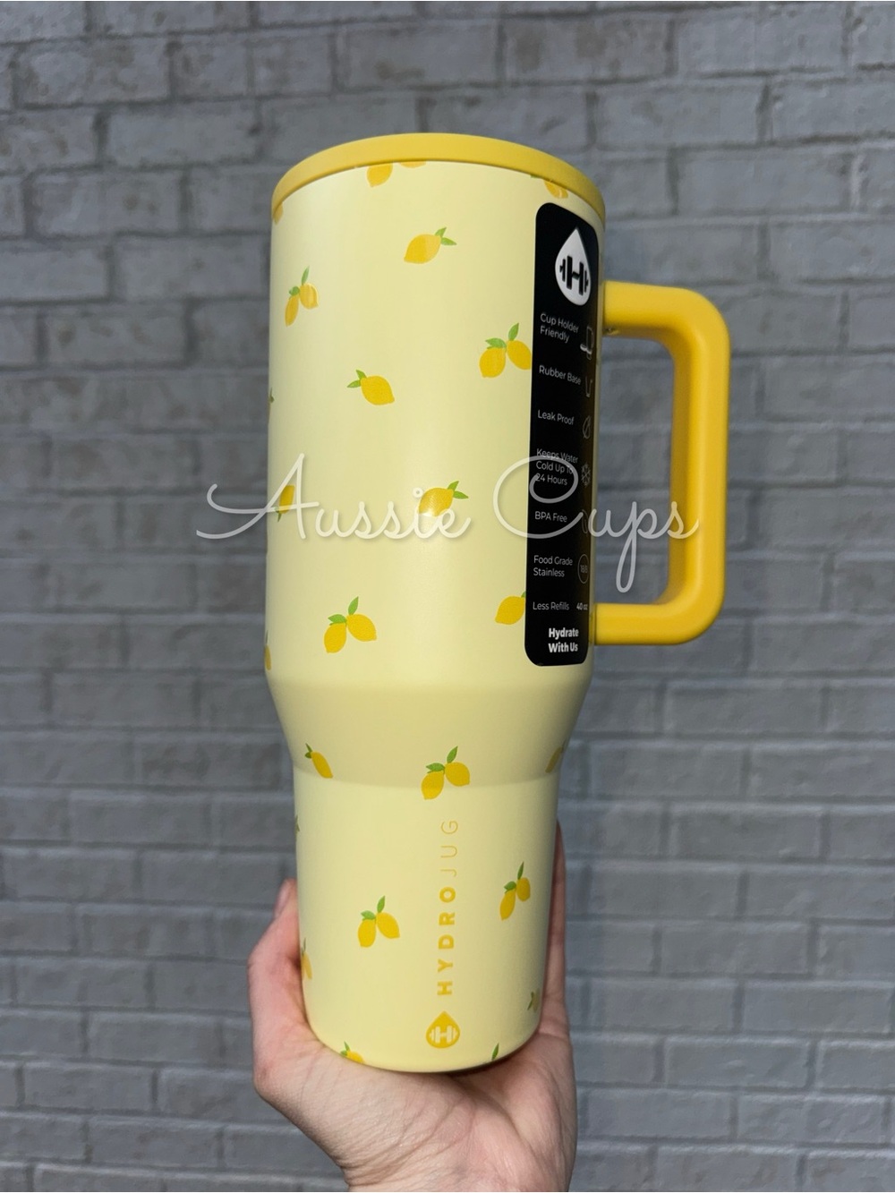 Main Squeeze 40 oz Traveler HydroJug Tumbler - Yellow with Lemons Fruit, Flawed